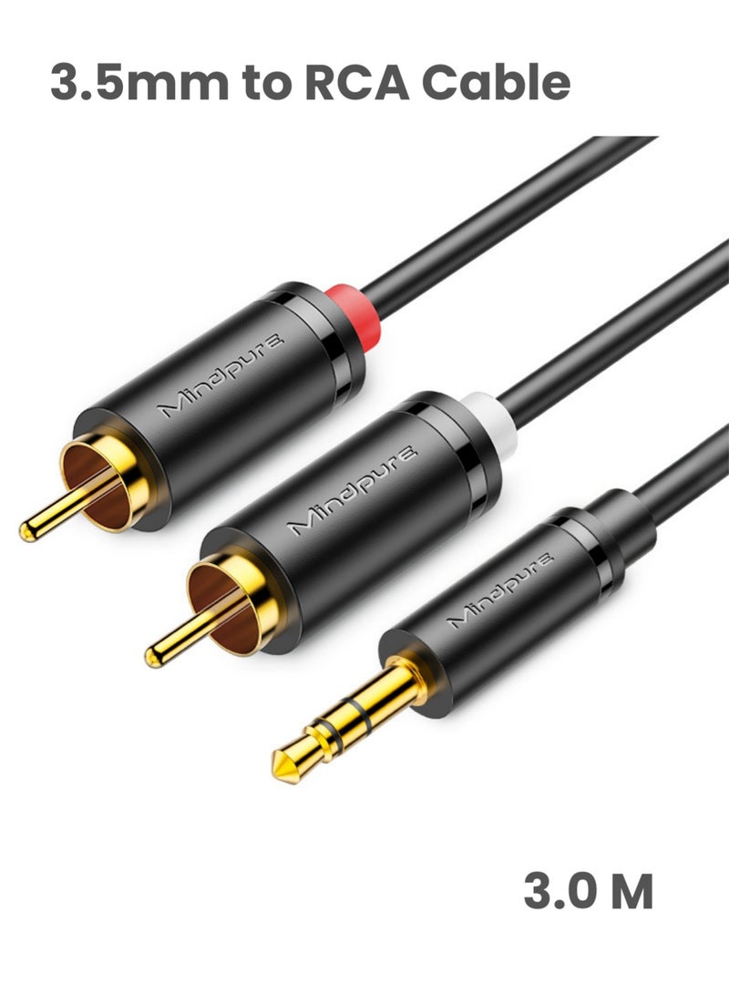 مينديبوريت كابل صوت مايند بيور Mindpure من 3.5 ملم إلى RCA بطول 3 متر، محول RCA إلى Aux، وصلة Y لتوصيل الجوال بالسماعات والتلفزيون، سلك أوكس، وصلة أحمر وأبيض، مسرح منزلي، هاي فاي، متين - Image 1